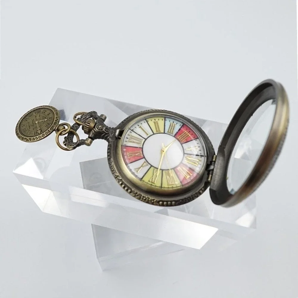 Steampunk Pocket Watch Fob Bronze Tone Clock Face Charm NEW Battery